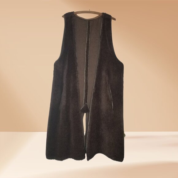 Vintage 1970s Faux Fur Long Tunic Cape, Brown - Picture 1 of 6
